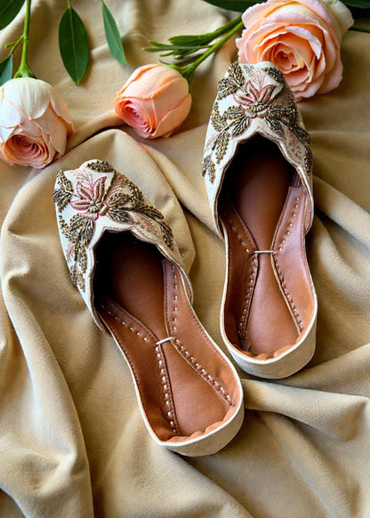 Rose Ivory Khussa with Leather Sole Online in KSA Riyadh Saudi Arabia Oman Bahrain Qatar