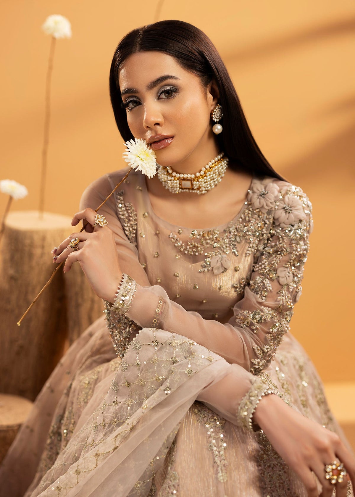 Rose Pink Embroidered Organza Pakistani Wedding Dress Online in Dubai DXB UAE Abudhabi Meena Bazaar
