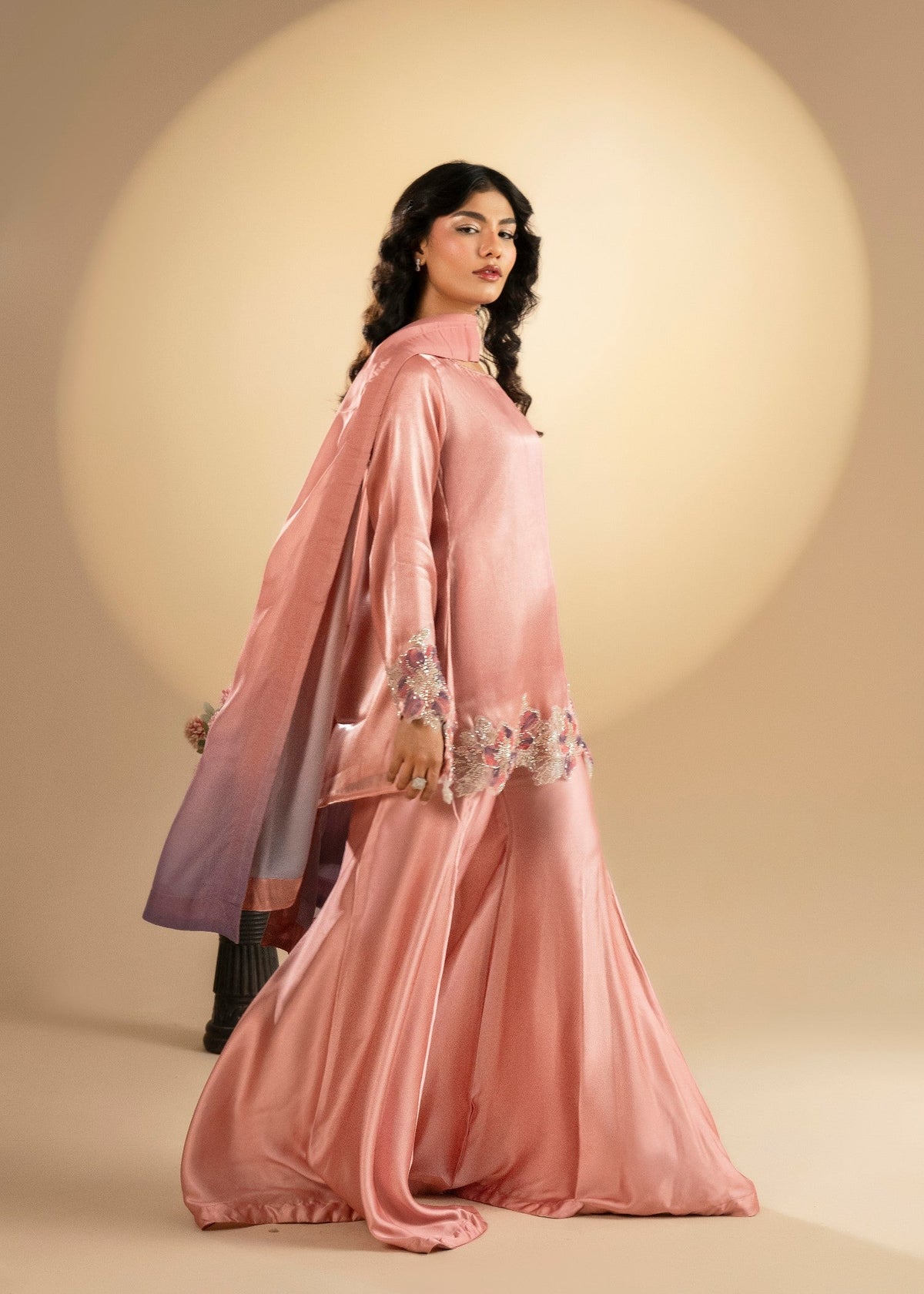 Rose Pink Embroidered Pakistani Mehndi Outfit Sharara Online in Dubai DXB UAE Abudhabi Meena Bazaar