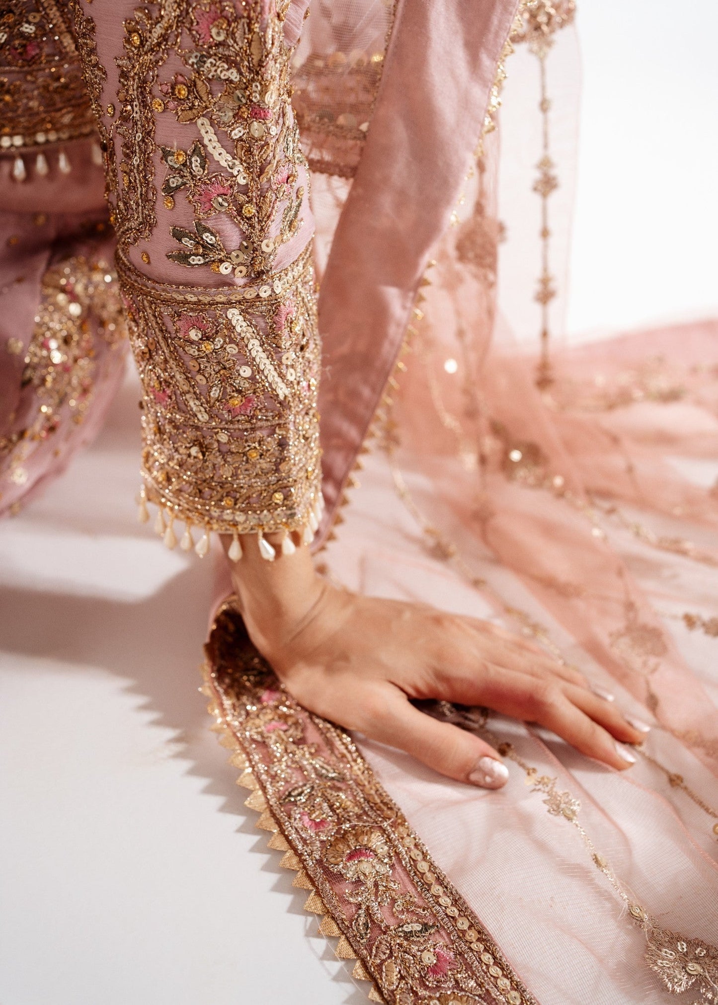 Rose Pink Gold Embroidered Lehenga Choli Online in Sri Lanka India Australia