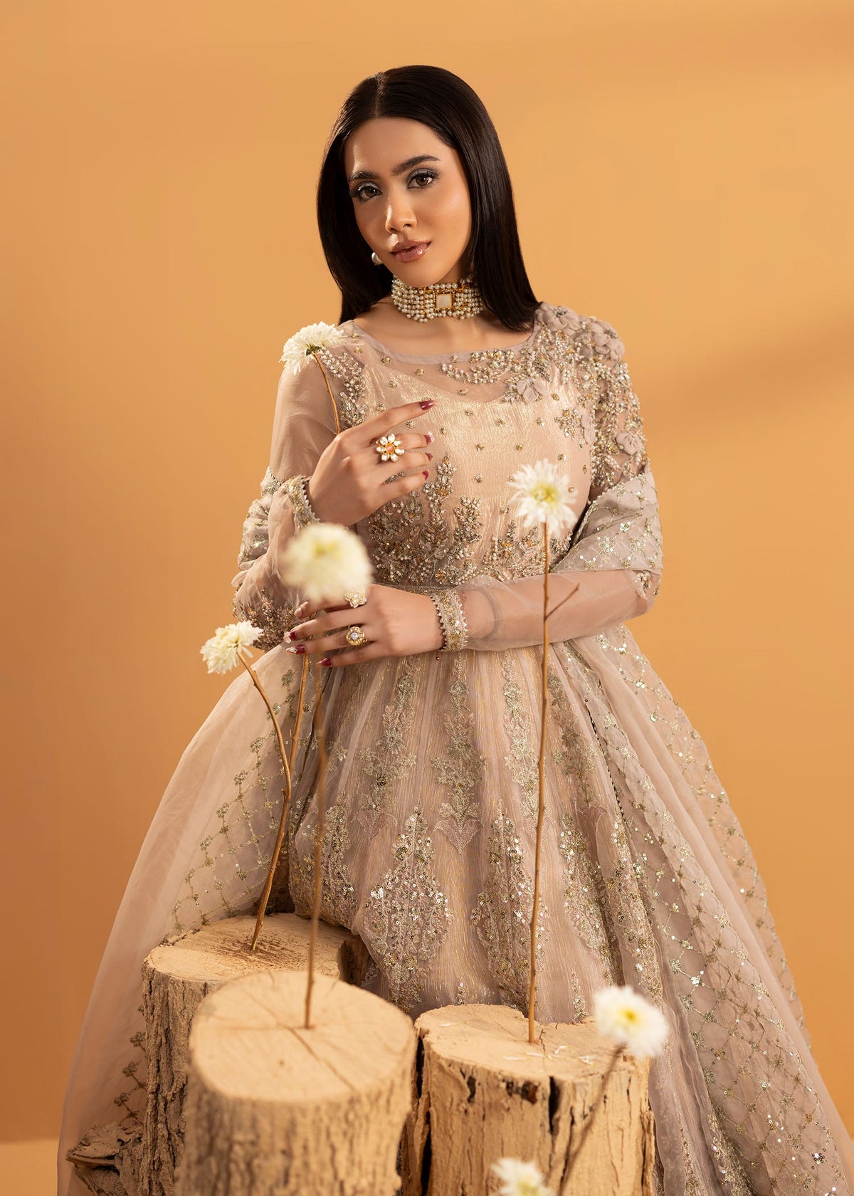 Rose Pink Organza Maxi Suit with Dupatta Online in Dubai DXB UAE Abudhabi Meena Bazaar