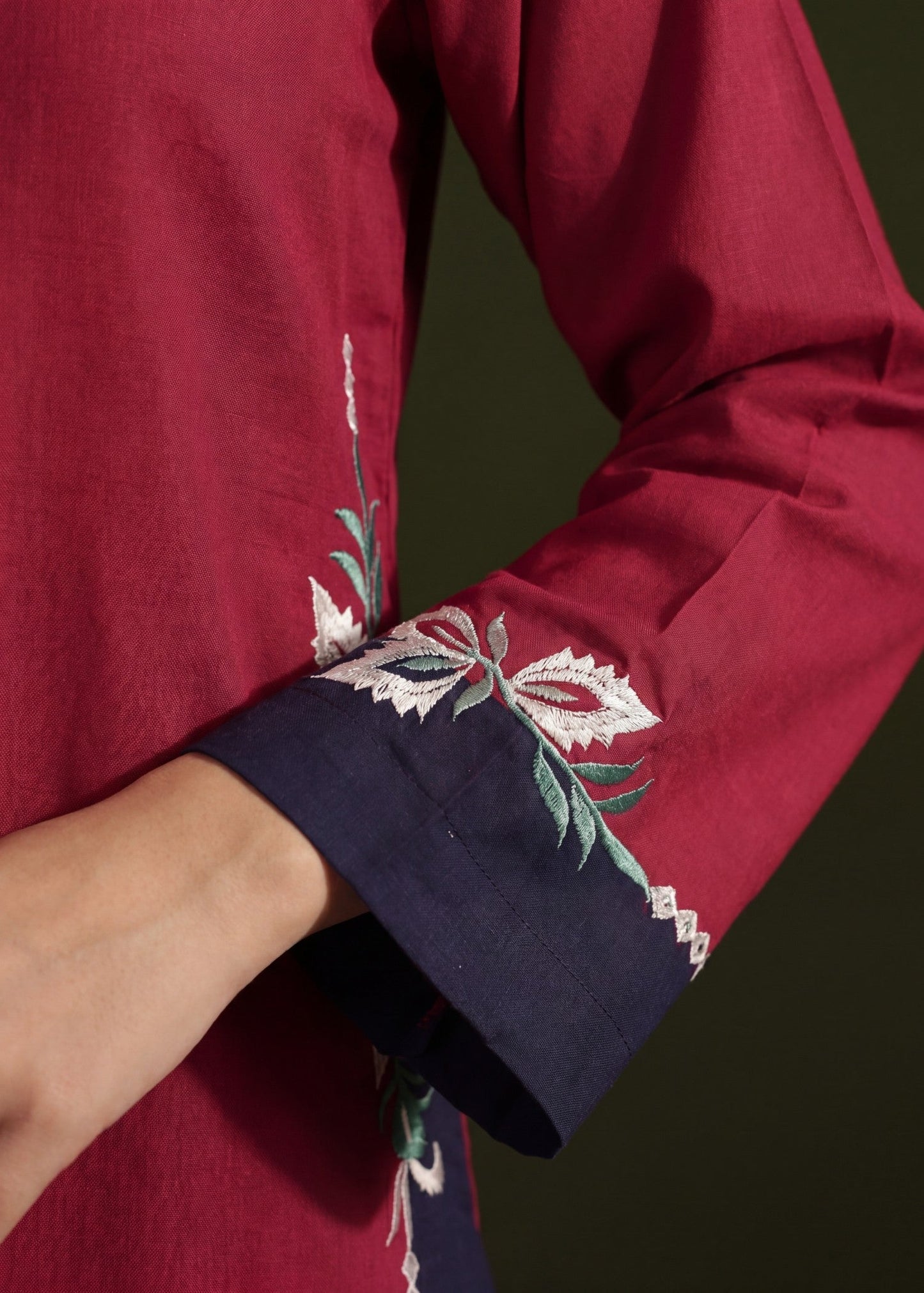Rose Red Embroidered Lawn Shalwar Kameez Online in Sri Lanka India Australia