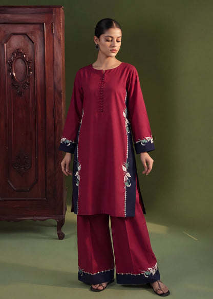 Rose Red Lawn Embroidered Kurta Set Online in Dubai UAE Abudhabi Ajman Sharjah
