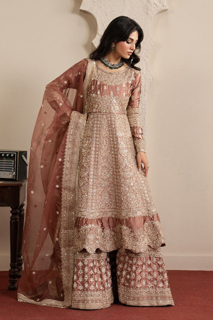 Rosewood Embroidered Organza Pishwas Gharara Online in Dubai UAE Abudhabi Ajman Sharjah