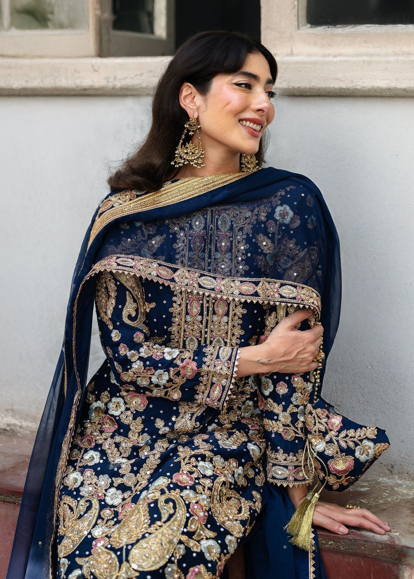 Royal Blue Chiffon Formal Suit Online in Dubai UAE Abudhabi Ajman Sharjah