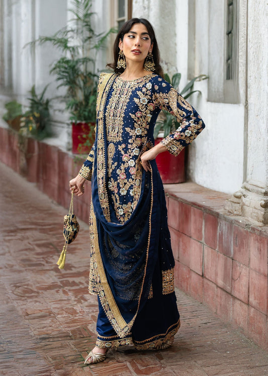 Royal Blue Chiffon Straight Cut Kurta Suit Online in Sri Lanka India Australia