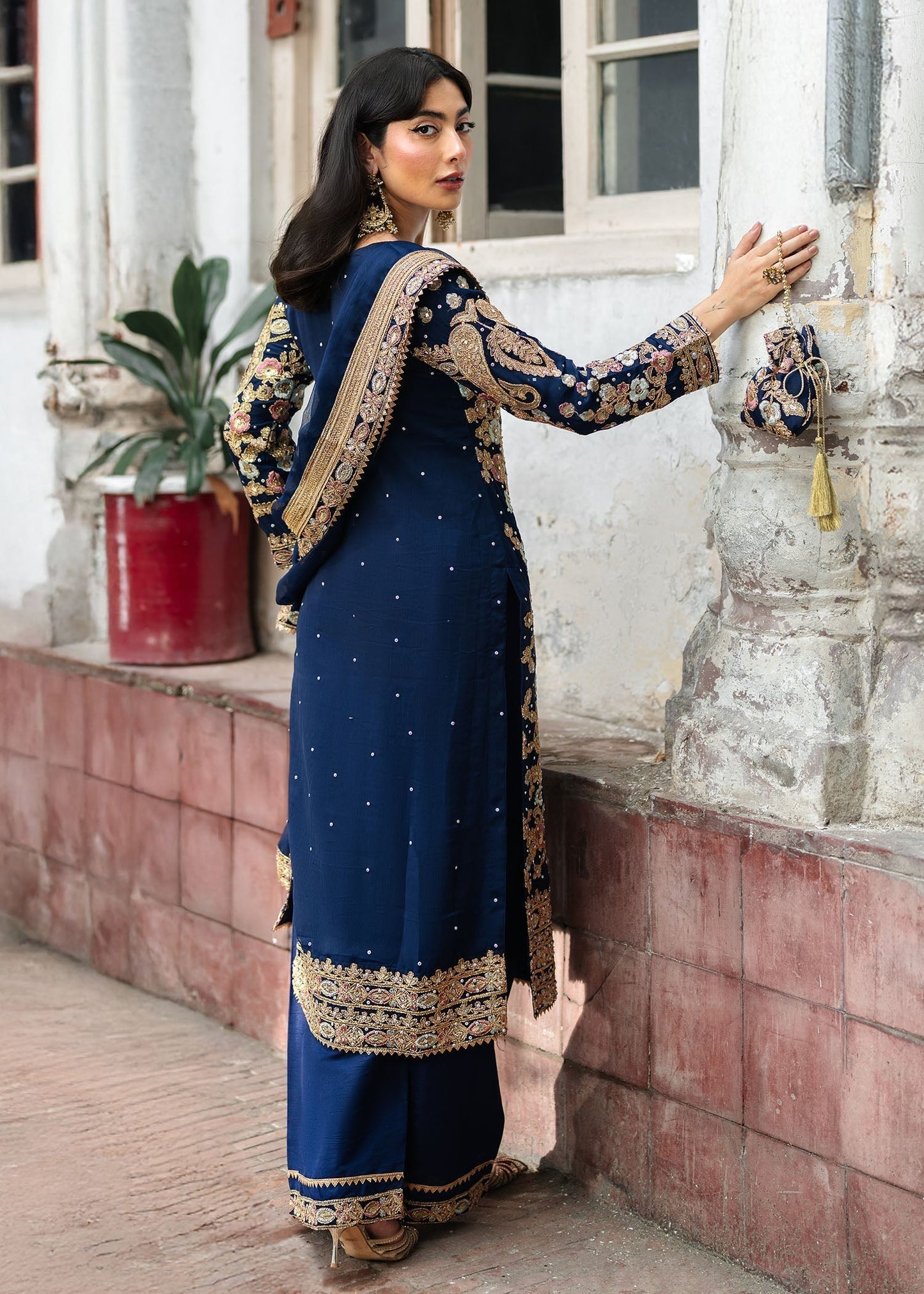 Royal Blue Chiffon Wedding Wear Salwar Suit Online in Dubai DXB UAE Abudhabi Meena Bazaar