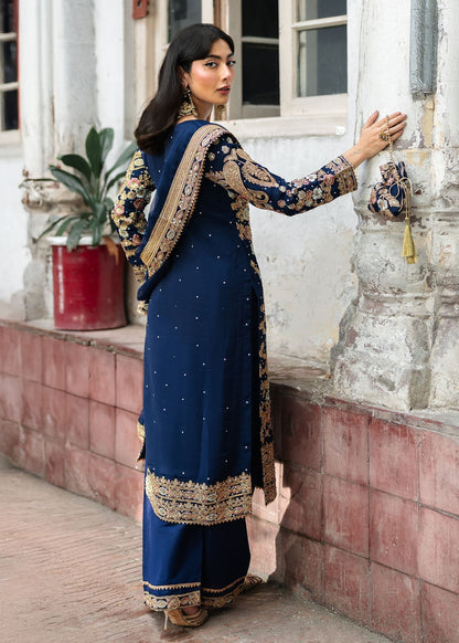 Royal Blue Chiffon Wedding Wear Salwar Suit Online in Dubai DXB UAE Abudhabi Meena Bazaar