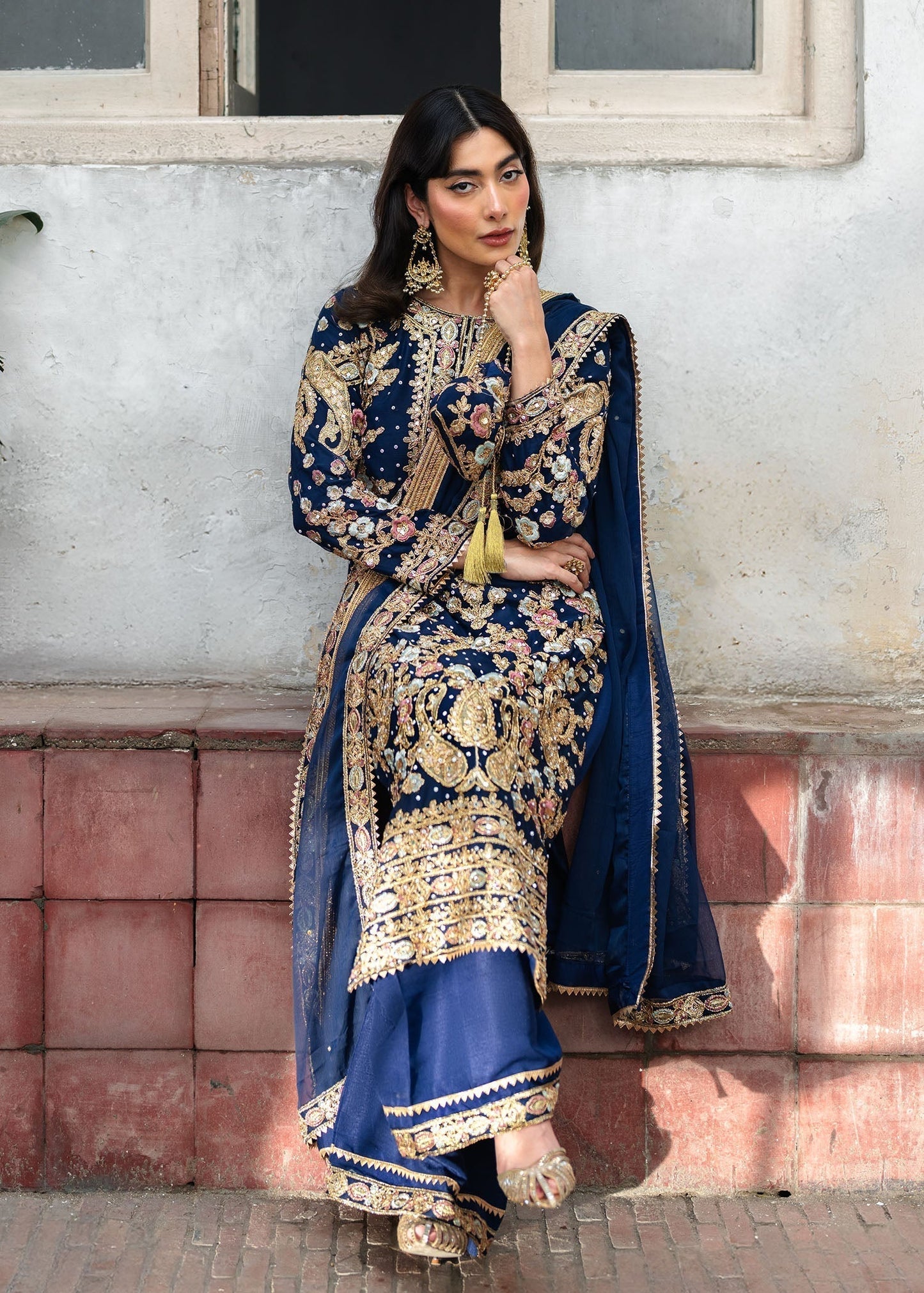 Royal Blue Chiffon Wedding Wear Suit Online in Dubai DXB UAE Abudhabi Meena Bazaar