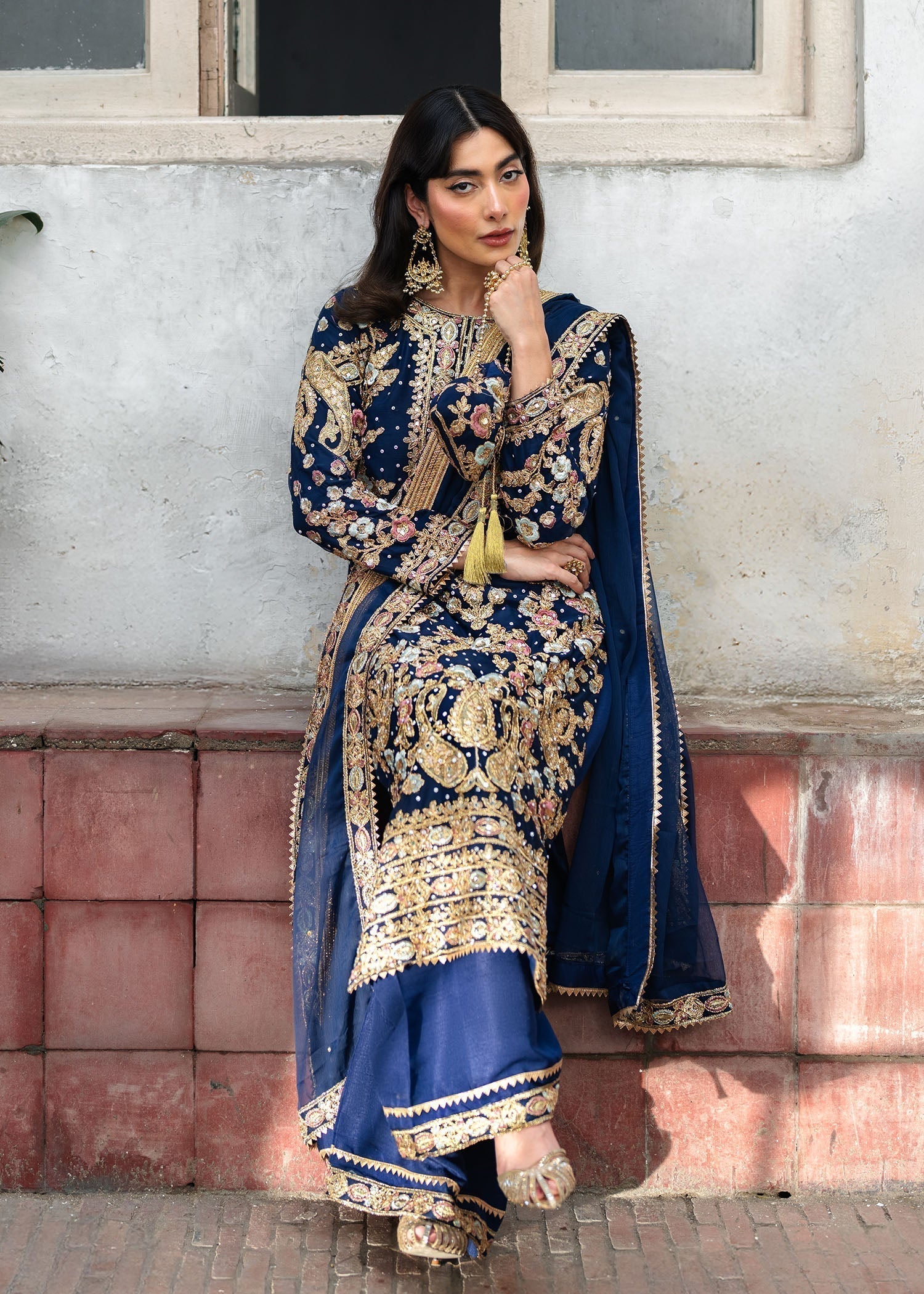 Royal Blue Chiffon Wedding Wear Suit Online in Dubai DXB UAE Abudhabi Meena Bazaar