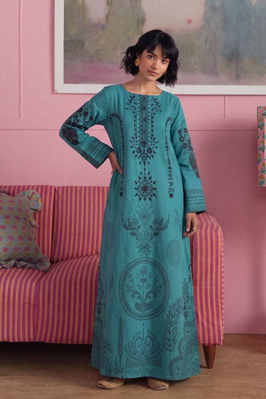 Royal Blue Embroidered Lawn Kaftan Online in Dubai UAE Abudhabi Ajman Sharjah