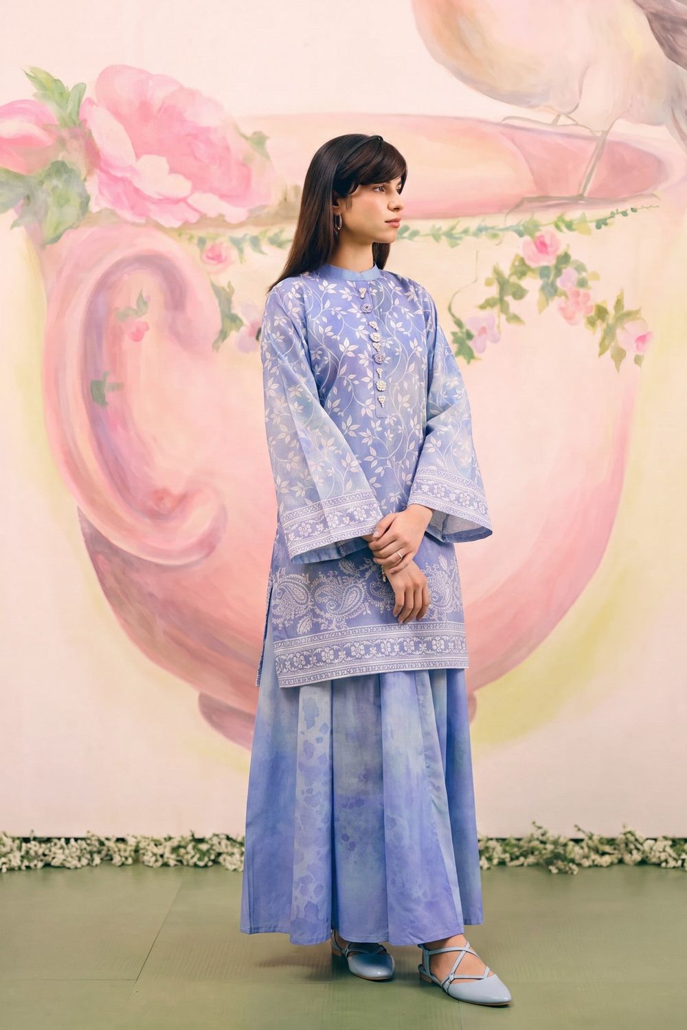 Royal Blue Embroidered Lawn Sharara Suit Online in Dubai UAE Abudhabi Ajman Sharjah