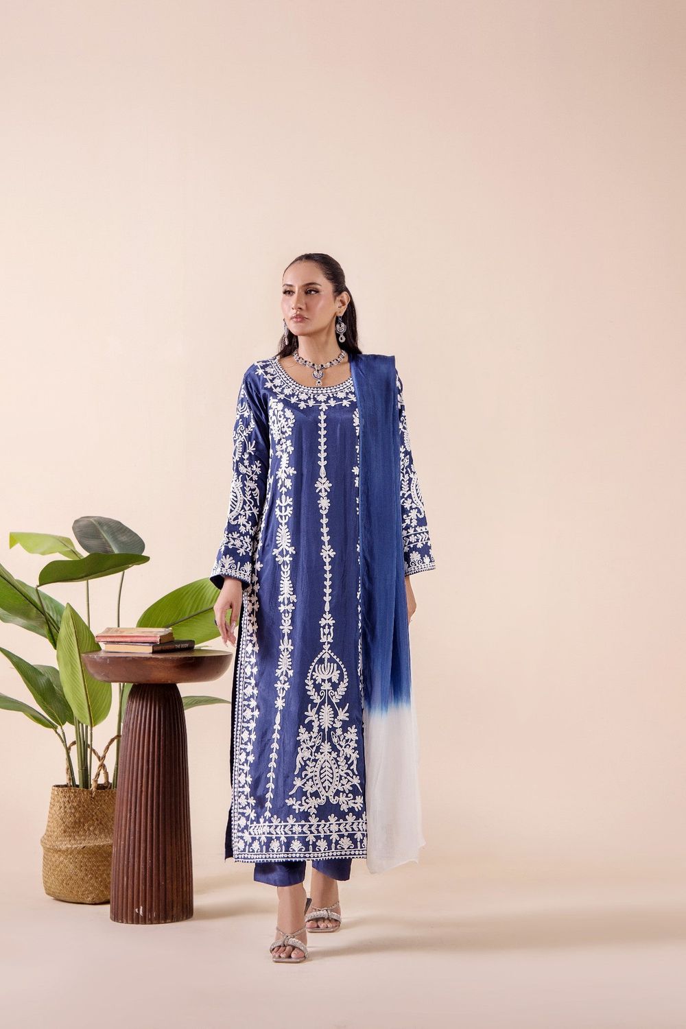 Royal Blue Embroidered Raw Silk Pakistani Suit Online in Dubai UAE Abudhabi Ajman Sharjah