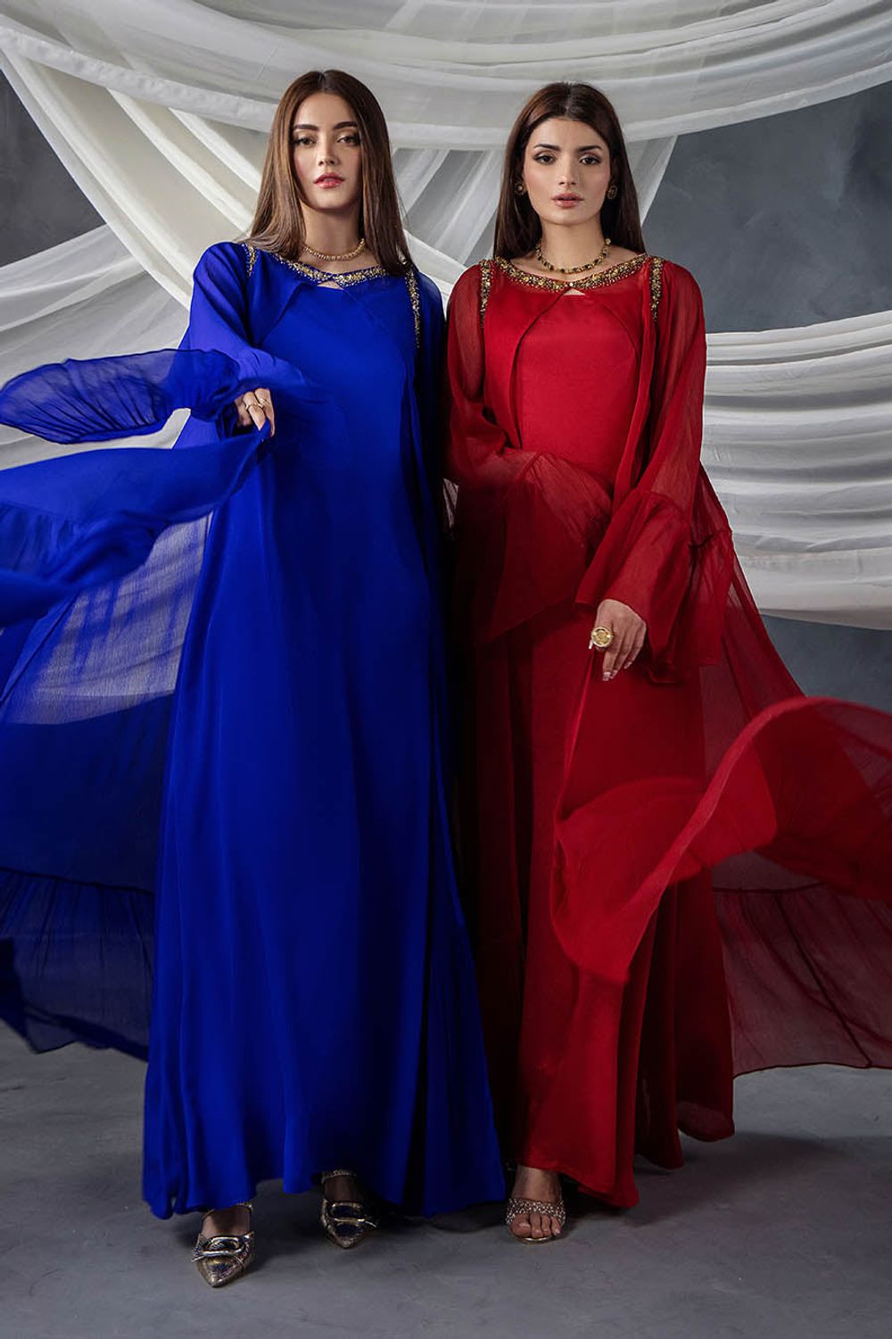 Royal Blue Hand Embellished Crinkle Chiffon Indowestern Suit Online in Dubai UAE Abudhabi Ajman Sharjah