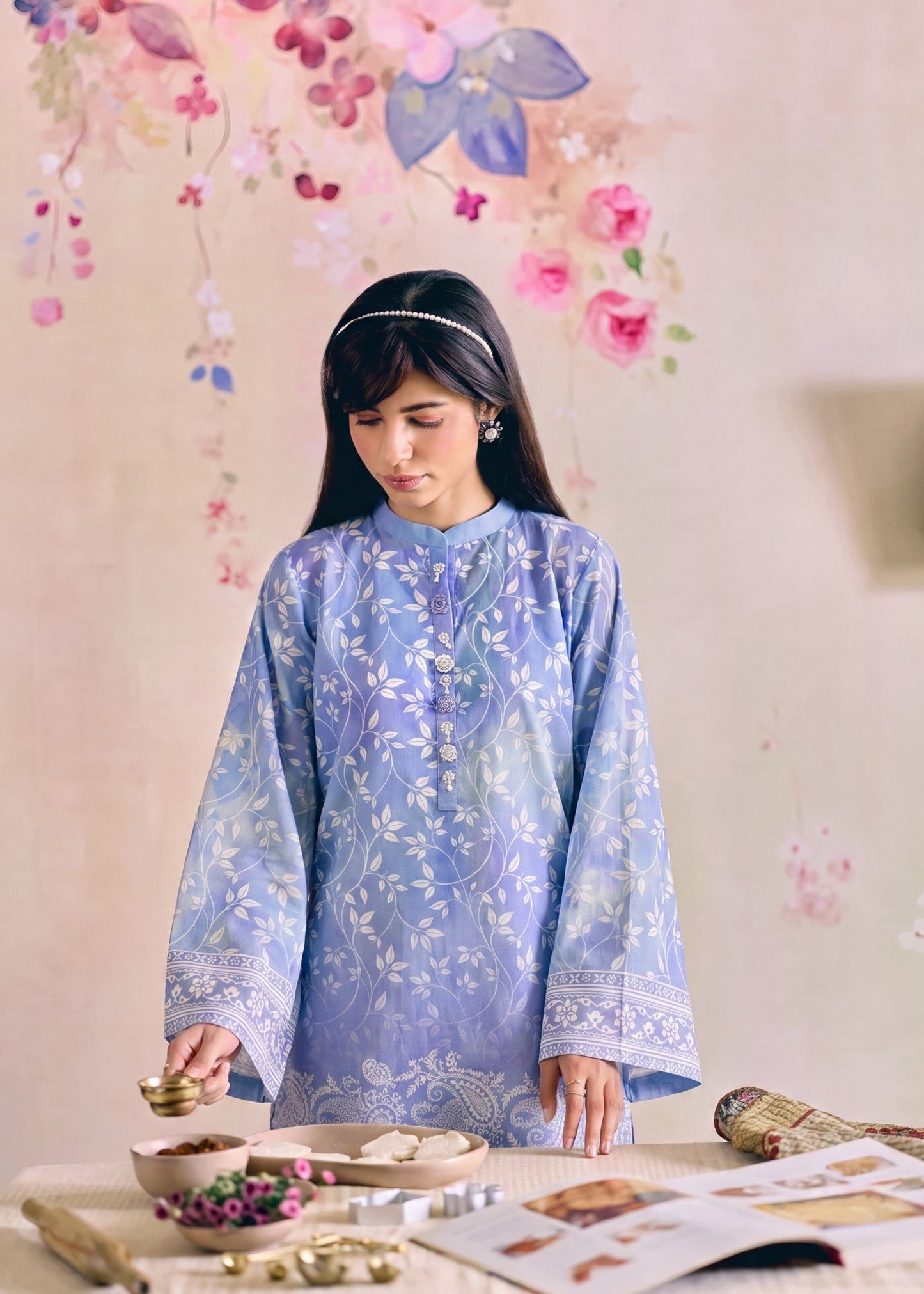 Royal Blue Lawn Kurti Sharara Set Online in Sri Lanka India Australia