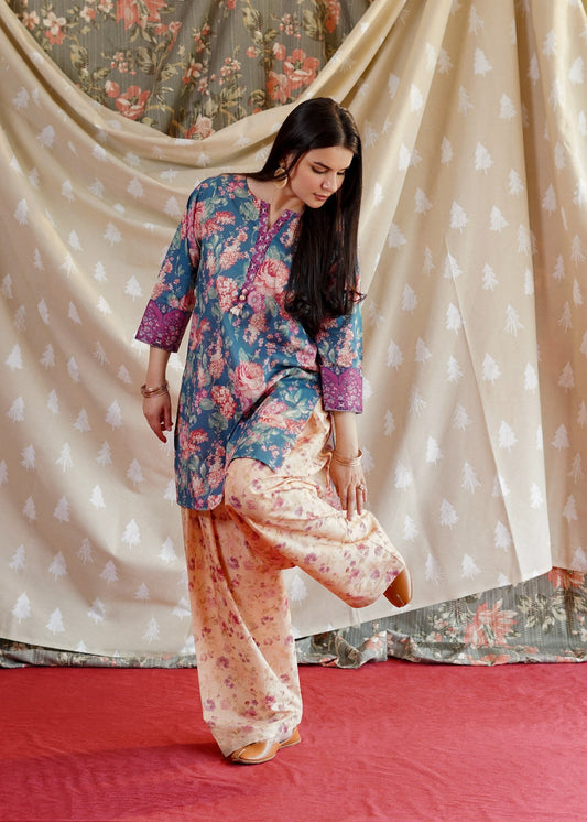 Royal Blue Printed Lawn Kurta Set Online in Dubai DXB UAE Abudhabi Meena Bazaar
