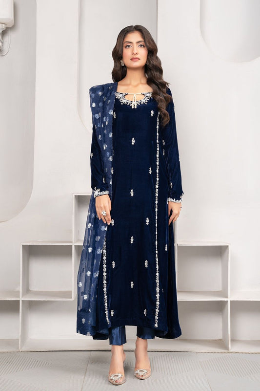 Royal Blue Velvet Adda Work Straight Kurta Suit Online in Dubai UAE Abudhabi Ajman Sharjah