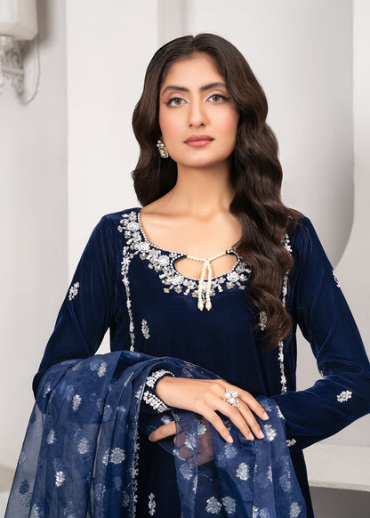 Royal Blue Velvet Embellished Kurta with Organza Dupatta Online in Dubai DXB UAE Abudhabi Meena Bazaar