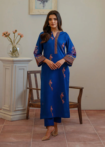 Royal Blue Embroidered Cotton Kurta Set