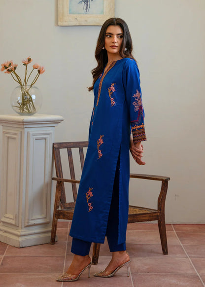 Royal Blue Embroidered Cotton Kurta Set