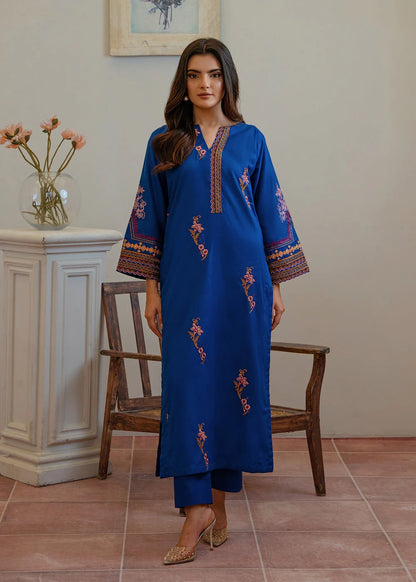 Royal Blue Embroidered Cotton Kurta Set