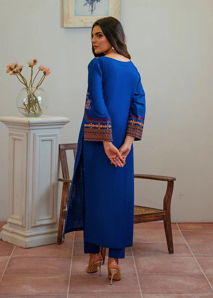 Royal Blue Embroidered Cotton Kurta Set