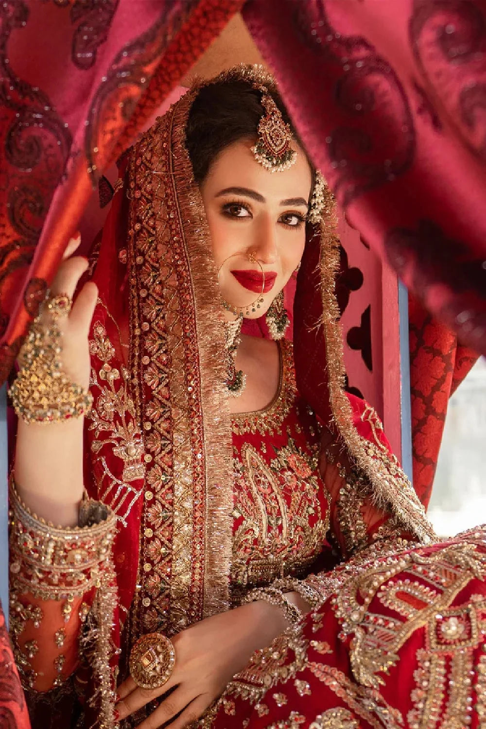 Red Russian Silk Bridal Lehenga