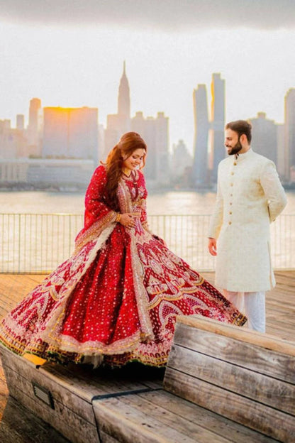 Red Russian Silk Bridal Lehenga