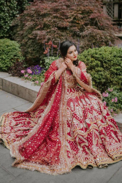 Red Raw Silk Bridal Lehenga Choli / Maxi