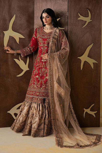 Ruby Red Embroidered Silk Gharara Suit Online in Dubai UAE Abudhabi Ajman Sharjah