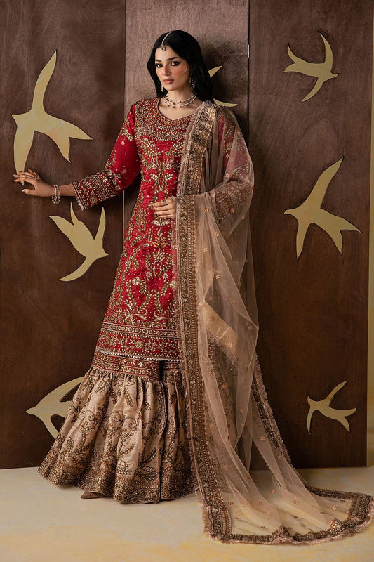 Ruby Red Embroidered Silk Gharara Suit Online in Dubai UAE Abudhabi Ajman Sharjah