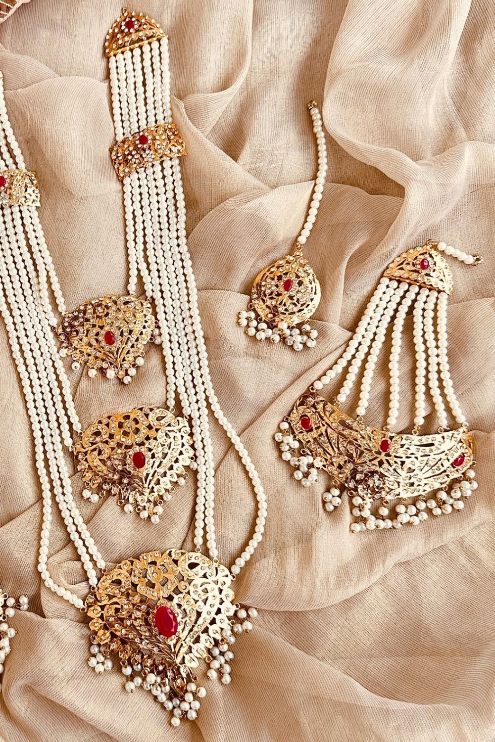 Ruby Red Gold Plated Bridal Necklace Set Online in Dubai UAE Abudhabi Ajman Sharjah