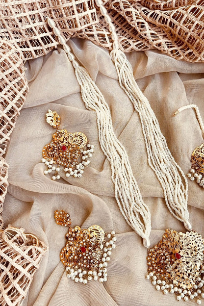 Ruby Red Gold Plated Noor Malaa Bridal Necklace Set Online in Dubai UAE Abudhabi Ajman Sharjah