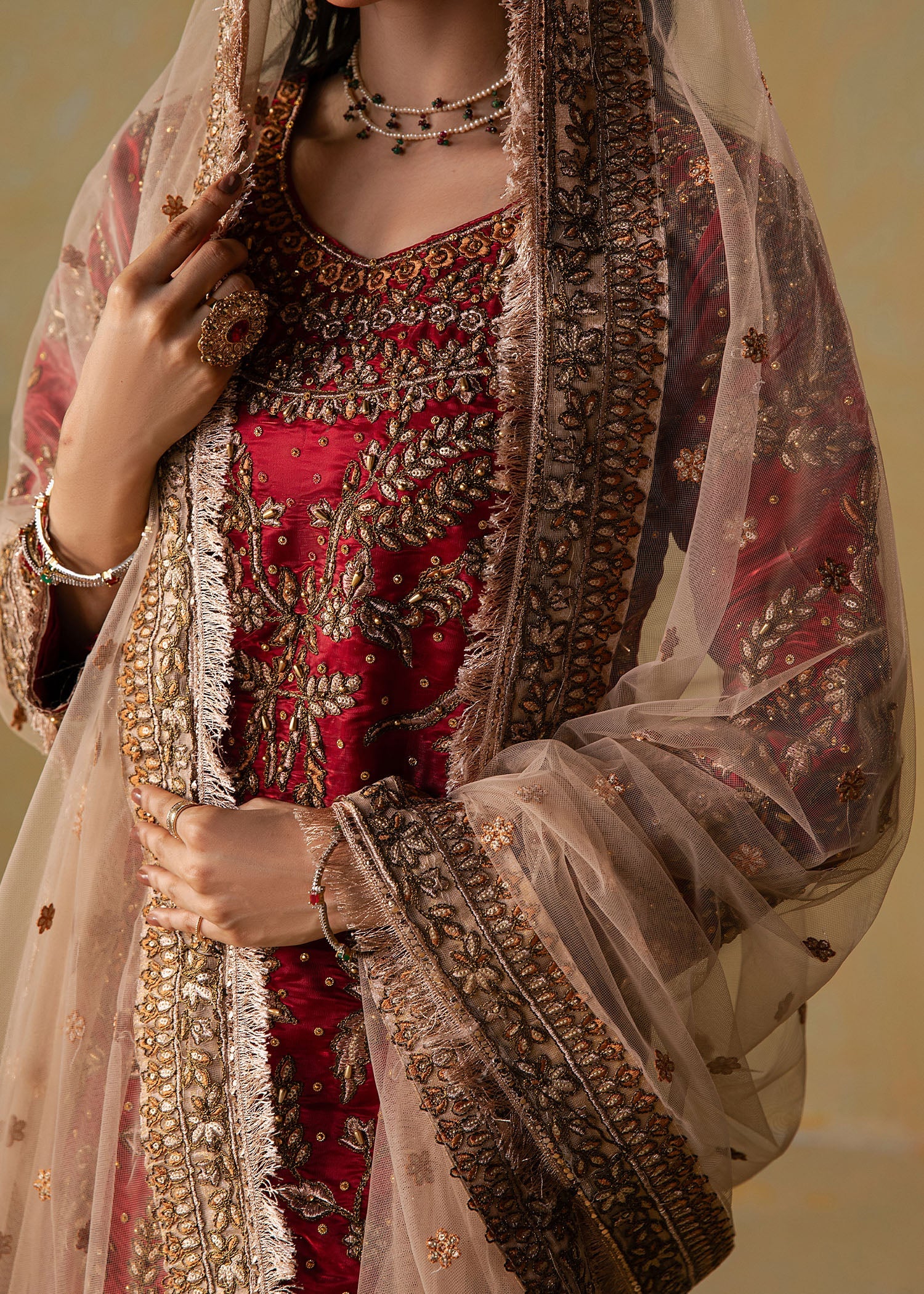 Ruby Red Silk Gharara with Net Dupatta Online in Dubai DXB UAE Abudhabi Meena Bazaar