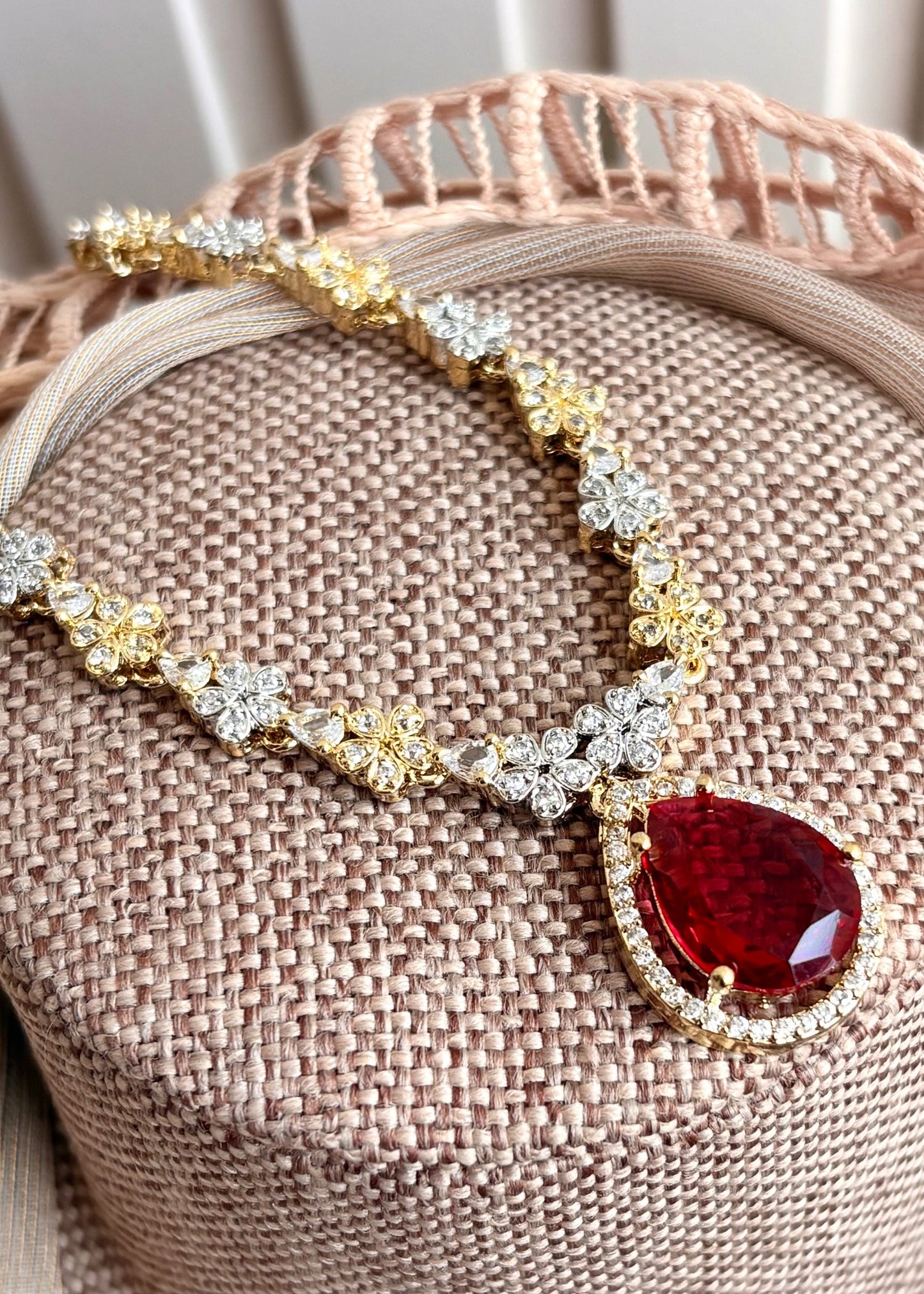 Ruby Red Stone Work Bridal Jewellery Set Online in KSA Riyadh Saudi Arabia Oman Bahrain Qatar