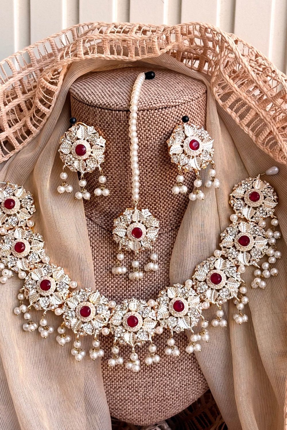 Ruby Red Stone Work Necklace Set Online in Dubai UAE Abudhabi Ajman Sharjah