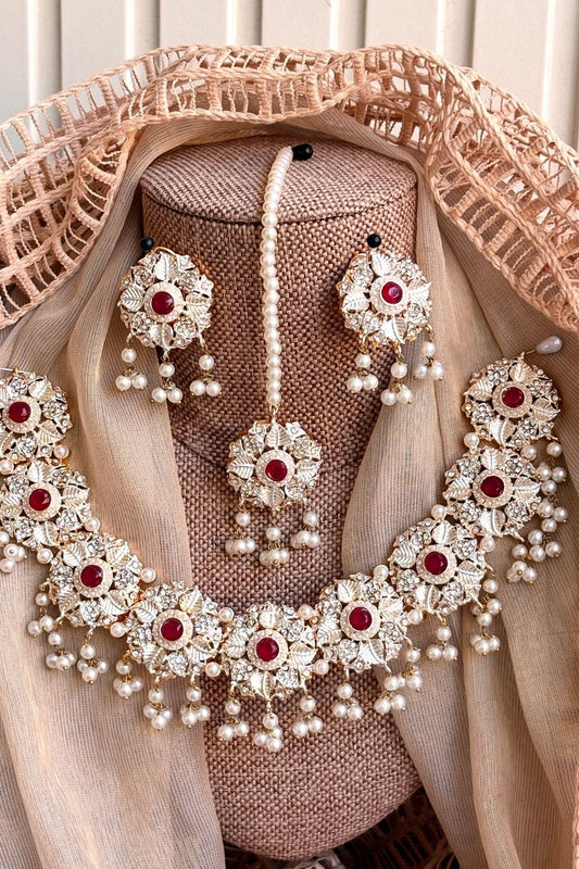 Ruby Red Stone Work Necklace Set Online in Dubai UAE Abudhabi Ajman Sharjah