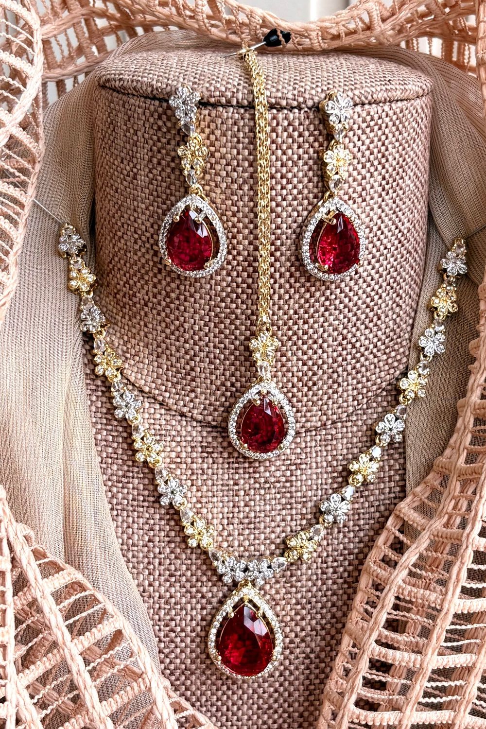Ruby Zircon Stone Work Necklace Set Online in Dubai UAE Abudhabi Ajman Sharjah
