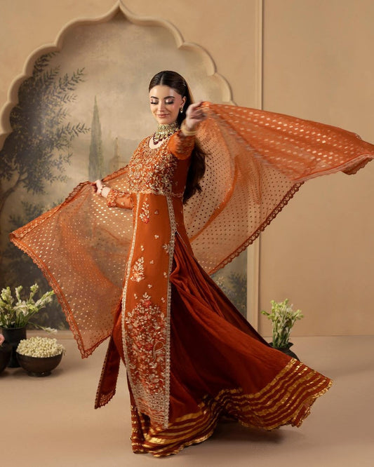 Rust Crush Silk Sharara with Embroidered Dupatta Online in Sri Lanka India Australia