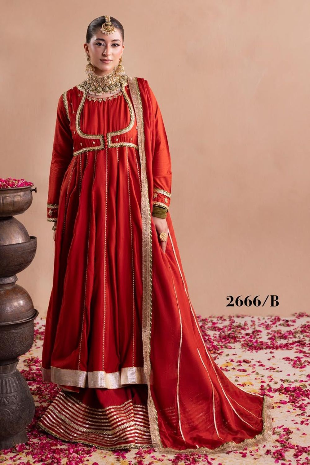 Rust Embroidered Raw Silk Maxi with Flapper Trousers Online in Dubai UAE Abudhabi Ajman Sharjah