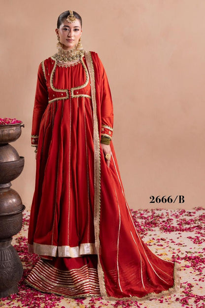 Rust Embroidered Raw Silk Maxi with Flapper Trousers Online in Dubai UAE Abudhabi Ajman Sharjah