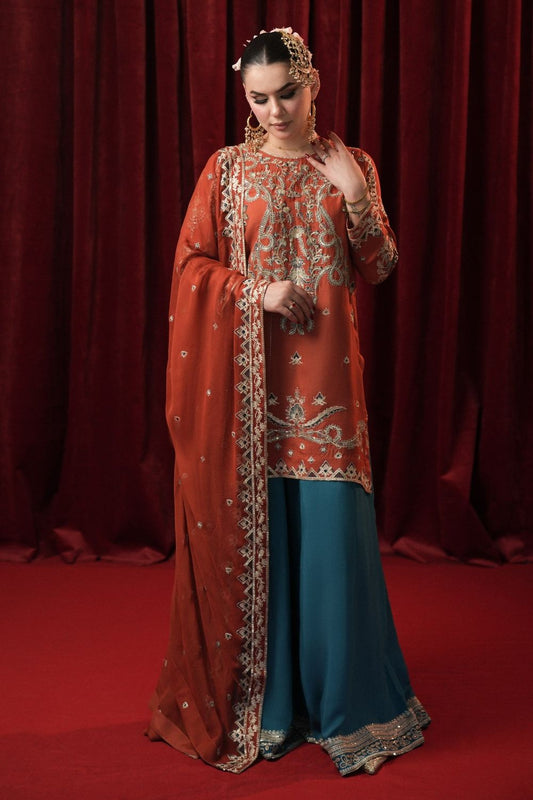 Rust Embroidered Raw Silk Sharara Online in Dubai UAE Abudhabi Ajman Sharjah