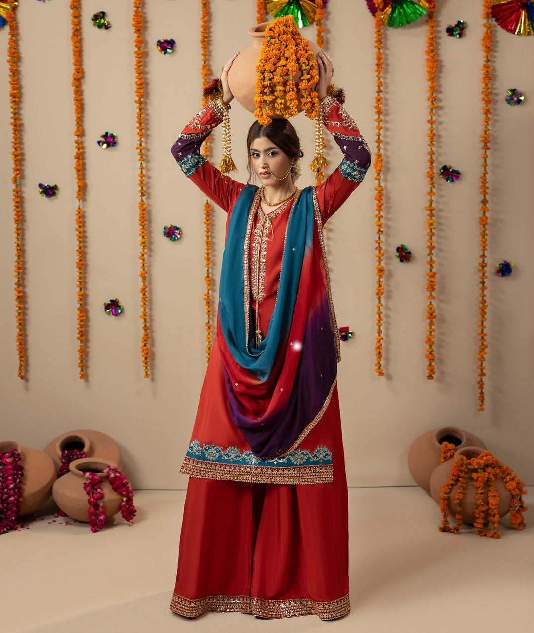 Rust Embroidered Silk Partywear Suit Online in Sri Lanka India Australia
