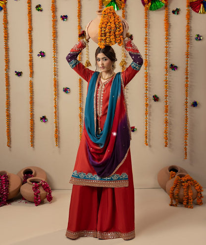 Rust Embroidered Silk Partywear Suit Online in Sri Lanka India Australia