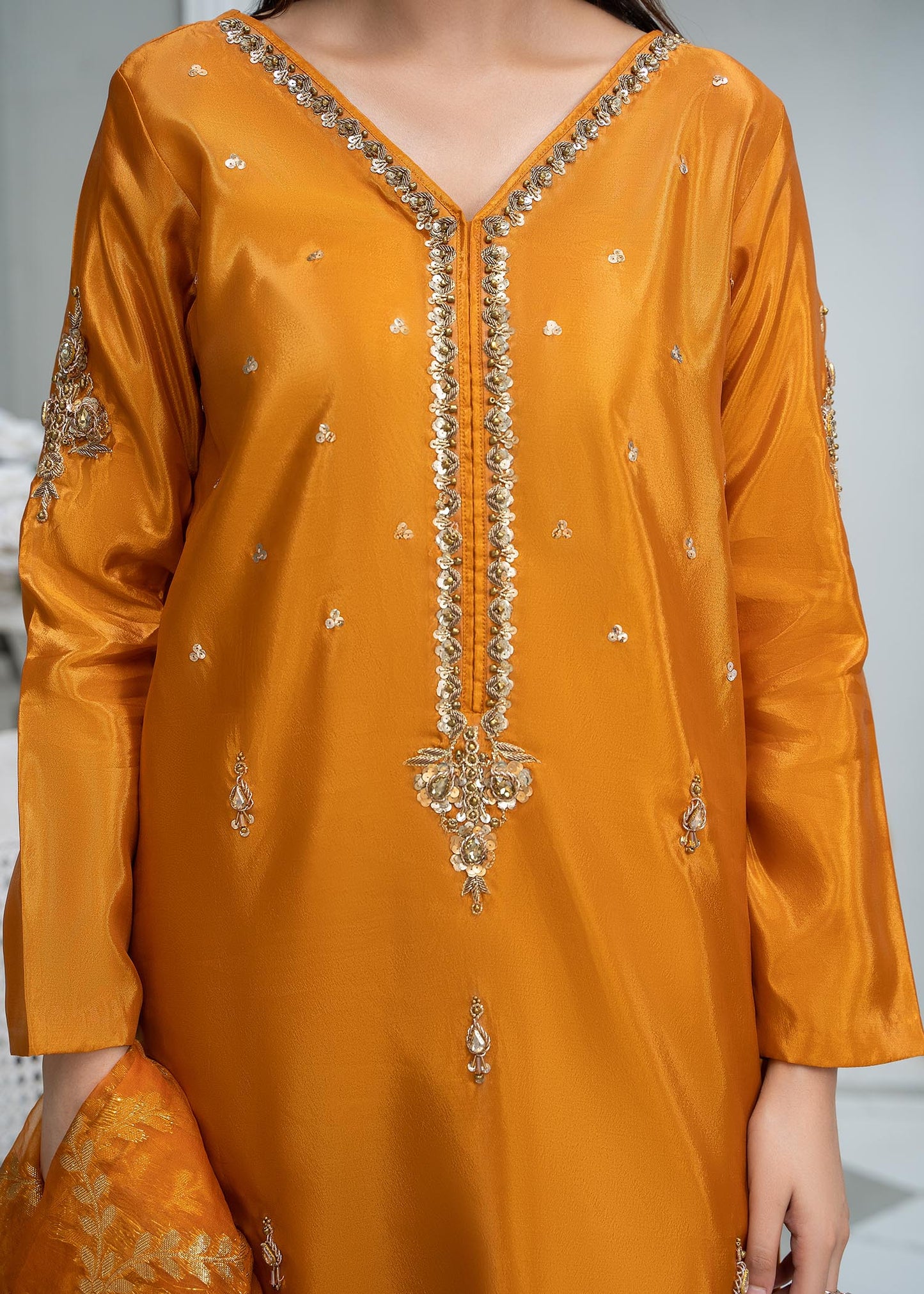 Rust Katan Silk Ensemble with Kora Dabka Naqshi Online in Dubai DXB UAE Abudhabi Meena Bazaar