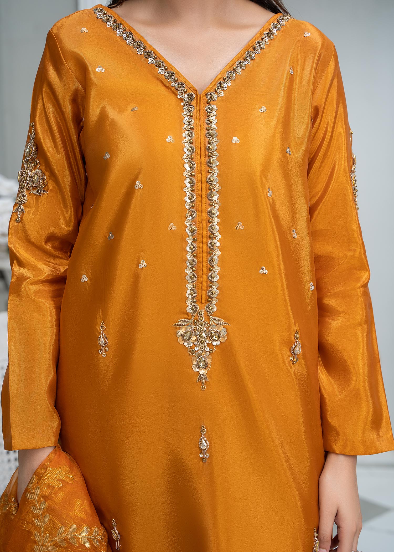 Rust Katan Silk Ensemble with Kora Dabka Naqshi Online in Dubai DXB UAE Abudhabi Meena Bazaar
