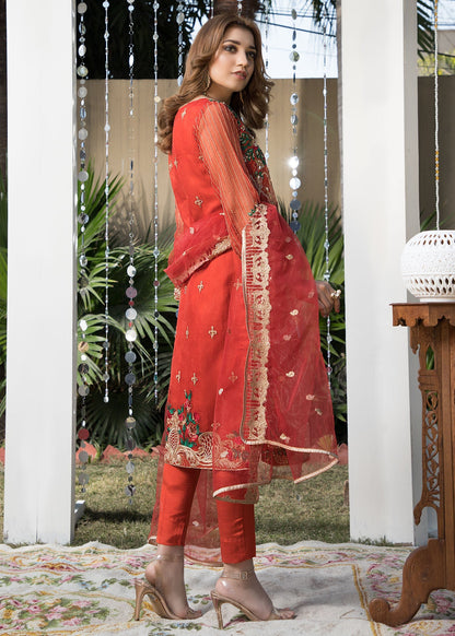 Rust Orange Adda Work Organza Dress Material Online in Dubai DXB UAE Abudhabi Meena Bazaar