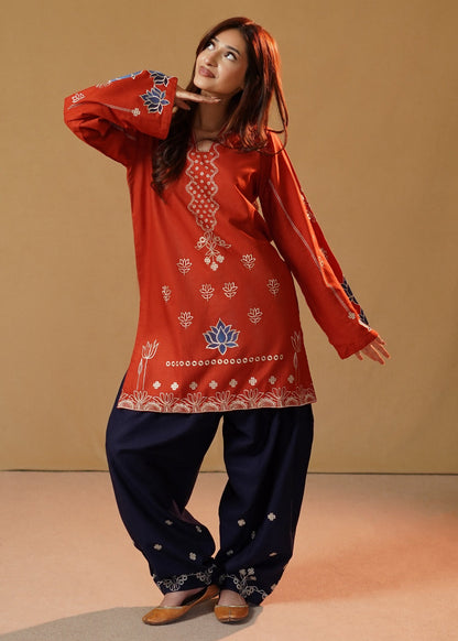 Rust Orange Dark Blue Khaddar Slub Khaddar Online in Dubai DXB UAE Abudhabi Meena Bazaar
