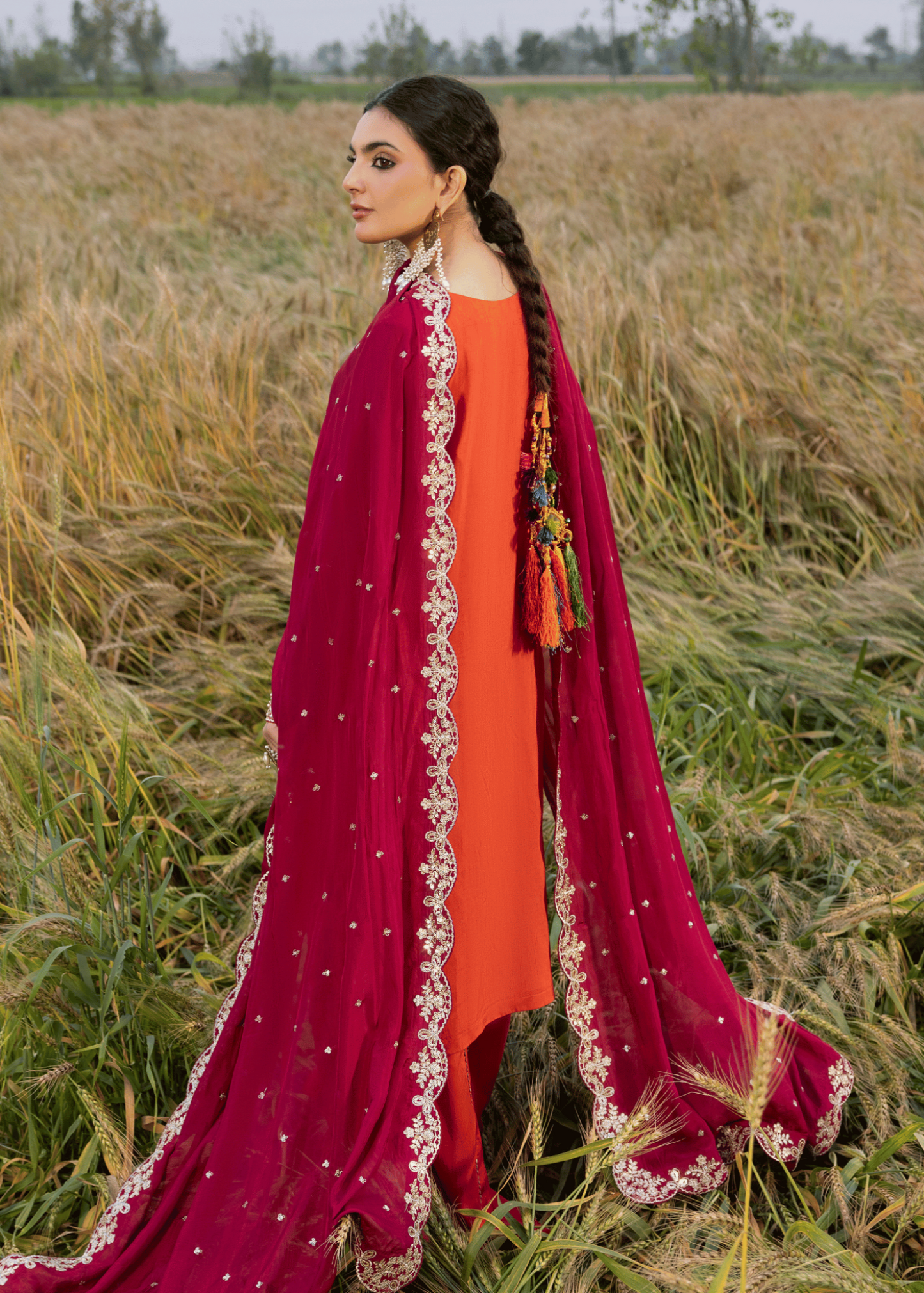 Rust Orange Designer Embroidered Raw Silk Suit Online in KSA Riyadh Saudi Arabia Oman Bahrain Qatar