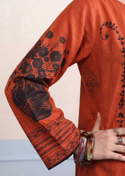 Rust Orange Dhanak Kaftan with Embroidery Online in Sri Lanka India Australia
